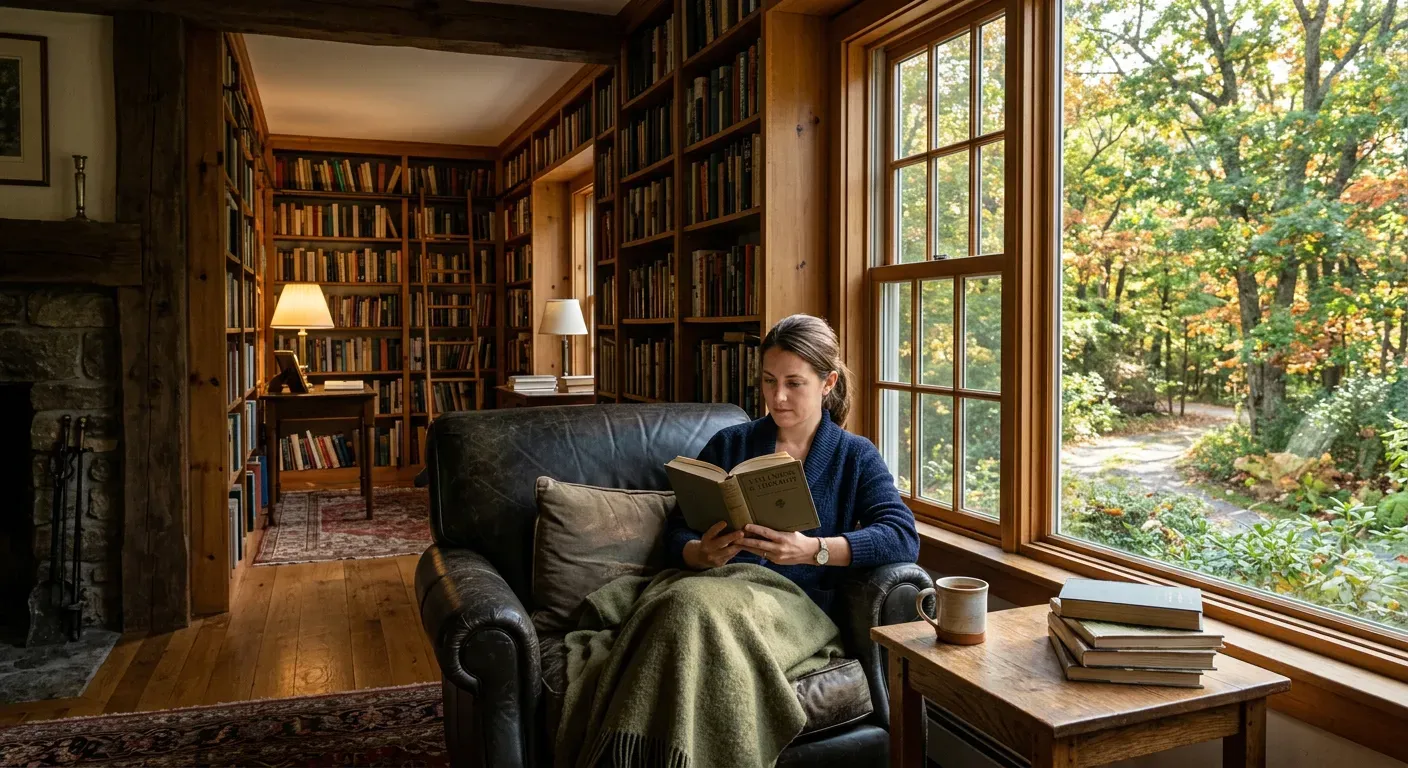 Quiet sunlit library for intensive focus